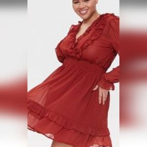 New long sleeve red polka dotted dress